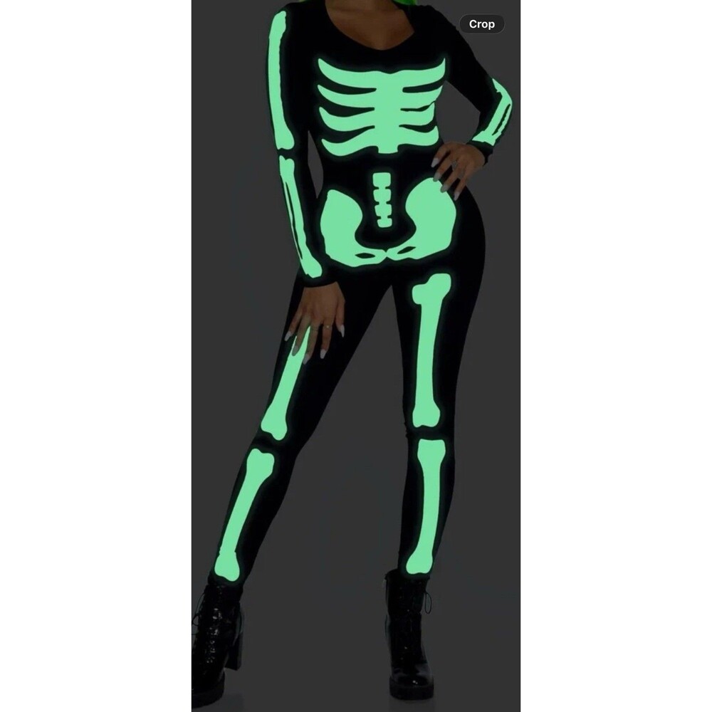 Leg Avenue Sexy Glow in the Dark Skeleton Catsuit Halloween Costume M